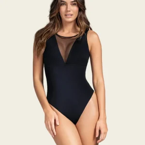 Plunge Shaping Bodysuit with Mesh in Front